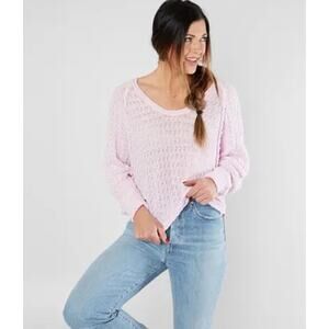 Sm We the Free People Thien's Hacci Knit Pink Sweater Pastel Spring Boho Cozy